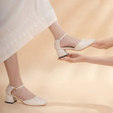 Breakj Women 2025 Summer New Daily Square Head Thick With The New Chinese Style With Pearl Single Shoes