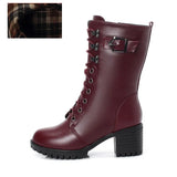 Boots Women Genuine Leather High-heeled Large Size Motorcycle Boots Women New Wool Warm Winter Boots for