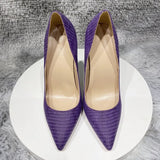 Purple Crocodile Effect Women Pointy Toe 80 100 120 High Heel Shoes for Birthday Party Elegant Ladies Stiletto