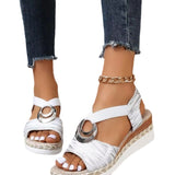 Breakj New Large-Size Women's Sandals Metal Buckle Decorative Hemp Rope Slope And Light Bottom Fish Mouth
