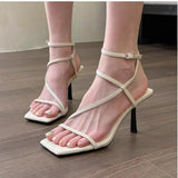 High Heels Women's Fine Heel 2023 Summer New French Temperament A Word With A Square Head Simple Sandals Generation