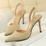Breakj Sexy Nightclub Look Thin With Suede Shallow Hollow Back Trip Belt Rivevet Pointed Women's