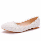 Breakj White Lace Flat Shoes Shallow Mouth Single Shoes Women Comfortable Pregnant Women Flats Casual Shoes Women Cotton