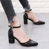 Classic Shoes Women Pumps Thick Heels Shoes Ankle Strap Lattice Women's Stiletto Buckle Shoes