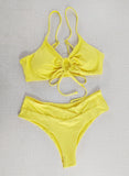 2025 New Multi-Color Solid Color Tie Hanging Neck Bow Body Swimsuit Female