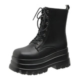 Punk Chunky Ankle Boots Women Autumn Winter PU Leather Platform Shoes Woman Gothic Thick Bottom Motorcycle Booties