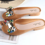 Slippers Women's New Women's Half Slippers Outer Wear Set Feet Fashion Rhinestone Flat Heelless Women's
