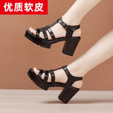Word With High Heels, Thick Heels, Sandals, 2023 Summer New Thick-Soled Waterproof Platform, Fish Mouth, Large Size Leather