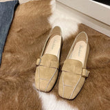 Shoes Women 2024 New Women's Shoes Spring And Autumn British Square Head Shallow Mouth Flat Shoes Women's Foot Set Beans Shoes