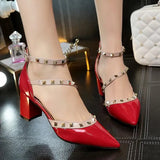Woman High Heels Shoes Ladies Sexy Pointed Toe Pumps Buckle Rivets Nude Heels Dress Wedding Shoes