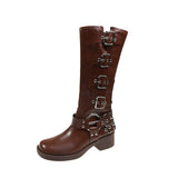 Boots Knee High Platfrom Studded Spring Summer Knight Combat Gothic Elegant Medium Heel Women's Shoes Motorcycle