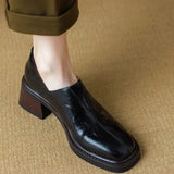 Breakj Thick Heel With High Heel Deep Mouth Square Head Single Shoes Female 2024 Spring New Versatile Comfortable Small Leather Shoes Cover Foot Low