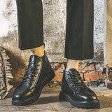 Breakj Size Martin Boots Men's Shoes Winter Plus Down High Top Boots Men's Fashion Shoes Midtop British Wind Leather Boots