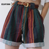 New Fashion Women Striped Plaid Print Curly Short Pants Casual Buttons Streetwear Cool Girl Elegant Sweet Shorts(no