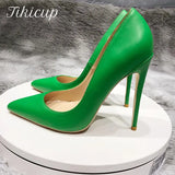 Solid Green Women Pointy Toe High Heels 8/10/12cm Fashion Slip On Stilettos Ladies Formal Dress Shoes Customize