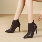Breakj Fine-Heeled Temperament Female Boots 25 Autumn And Winter New High Heel Boots Pointed Short Boots Nude Boots Large Women's