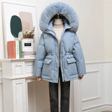 New Winter Women Thick Warm Large Real Fur Hooded Down Jacket 90% White Duck Down Coat Waist Retractable Parker
