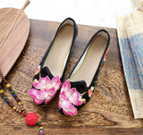 Breakj Shoes Single Shoes Three-Dimensional Embroidered Lotus Embroidered Cloth Shoes Low Heel Spring And Autumn Women's Shoes One Foot