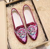 Breakj Shoes Single Shoes Ethnic Style Embroidered Cloth Shoes Spring And Autumn Bright Silk Cloth Muller Women's Single