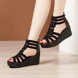 Small Plus Size 32-43Open Head Back Zip Platform Sandals Women Summer2021Elegant OL High Heels Wedges Gladiator