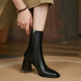 and Winter 2023New Versatile Nude Boots Women's Thick Heel Side Zipper High Heel Simple Casual Square Short Boots