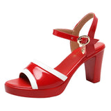 Lacquered Leather Fashionable Sandals Women's 2023 Summer New Thick-Soled Waterproof Table Color Fish Mouth High-Heeled Sandals