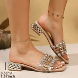 Breakj Temperament Water Drill Sexy Large-Size Cool Slippers Summer New Square Transparent Belt With A Word