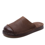 Breakj Time 99] Head-Level Cow Skin Retro Wearing Baotou Half Slippers Women's Summer Comfortable Leisure Boun