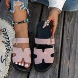 Breakj New Large-Size Slippers Women Thick-Bottomed A Buckle Solid Color Casual Cold Slippers