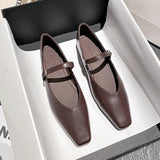Solid Color quality leather flat shoes woman elegant work shoes mary janes pointy ankle strap women loafers big size