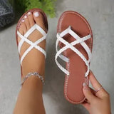 Korean Version Of Large-Size Cool Slippers Women's 2025 Network Infrared Wear Ins Tide Weaving Flat Bottoms Holiday Beach