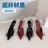 Breakj Spring And Summer New Solid Color Bag Head Bows Fine Heel Sharp Sleeker Women's