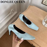 Square Toe Thin High Heel Shoes Women Shallow Elastic Pumps Autumn Shoe For Party Dress Zebra Chaussure Zapatillas