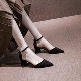 Breakj Spring And Summer New French Black High Heels Women Coarse Heel Hollow Fashion Career Buckle Heel Single Shoes