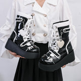 Woman Lolita Shoes Winter 2023 Platform Heels Women's Mid Calf Booties Gothic Pink Cute Chain JK Cosplay Japanese