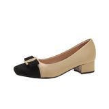 Fragrant Wind Thick Heel Single Shoes Female 2024 Spring And Autumn New Temperament Commuter Wind Spell Color Shallow French High