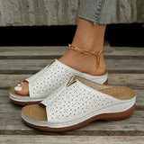 Breakj Summer New Large-Size Hollow Slope And Cool Slippers Women's Fish Mouth Thick-Soled Ladies