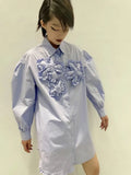 Loose Shirt For Women Lapel Long Sleeve Patchwork Floral Solid Button Through Blouse Female Fashion Clothing
