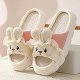 Rabbit Plush Slippers Women Men Four Seasons Cotton Linen Slippers Winter Platform House Slippers Non-Slip Floor Mute