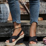 Breakj Platform Heel Sandals 2024 Size Denim Cross Buckle