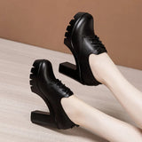 Head Deep Mouth Single Shoes 2023 Autumn And Winter New Waterproof Table Thick Heels Thickened Large Muffin Women's