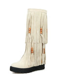 Fashion Autumn and Winter Women's Boots Chinese National Style Tassel High-heeled Boots Invisible Increase High