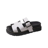 Breakj New Large-Size Slippers Women Thick-Bottomed A Buckle Solid Color Casual Cold Slippers