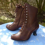 Breakj Station Tall Heel Plus Size Female British Style Martin Boots Thick Heel Ankle Boots Middle Tube Locomotive Boots Women's