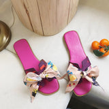 Breakj Ribbon Bow Flat And Flat-Bottomed Slippers Women Summer New Wear Broken Flowers One Word