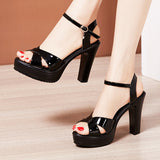 Platform Sandals Women's Thick Heels Summer New Lacquered Leather Large-Size Women's Shoes 4143 Sexy Fairy Style Dress High