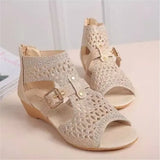 Women's Sandals Summer Golden Zipper Sandal Open Toe Gladiator Hollow Low Heel Sandals Bling wedges Pumps Ladies'
