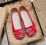 Breakj Embroidered Flower Embroidered Cloth Shoes With Women's Single