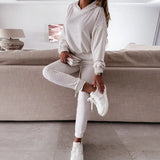 Print Hoodie Two Piece Sets 2021 Long Sleeve Pullover Sweatshirt And Elastic Trouser Suits Autumn Winter Casual