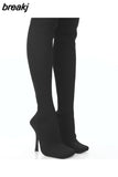 Knitted elastic Knee High Boots Square head Toe Stiletto Heel Slip On Boots Women Winter Shoes Party Dress Sexy